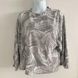 Rachel Zoe Palm Print Grey White Patterned 3/4 Sleeve Top Size M